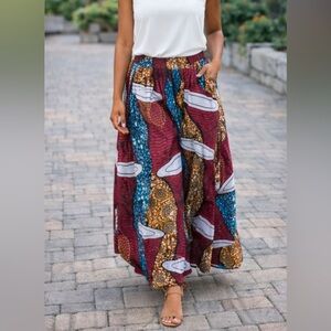 Pink ,Blue, White Long Maxi Paint AFRICAN Print Skirt